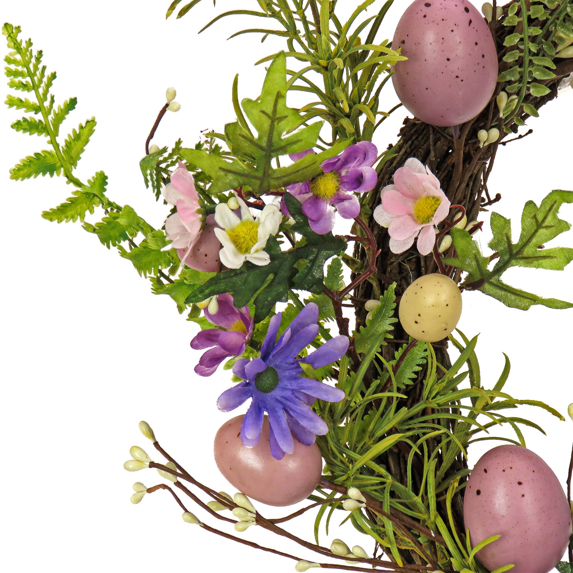 22" Pink Eggs, Flowers & Ferns Wreath